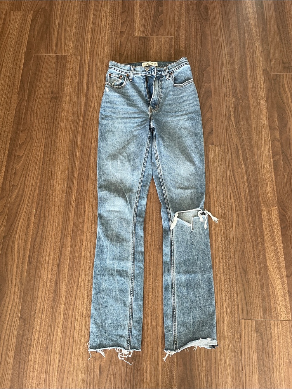 Abercrombie & Fitch Blue Straight-Leg Jeans with Knee Distress